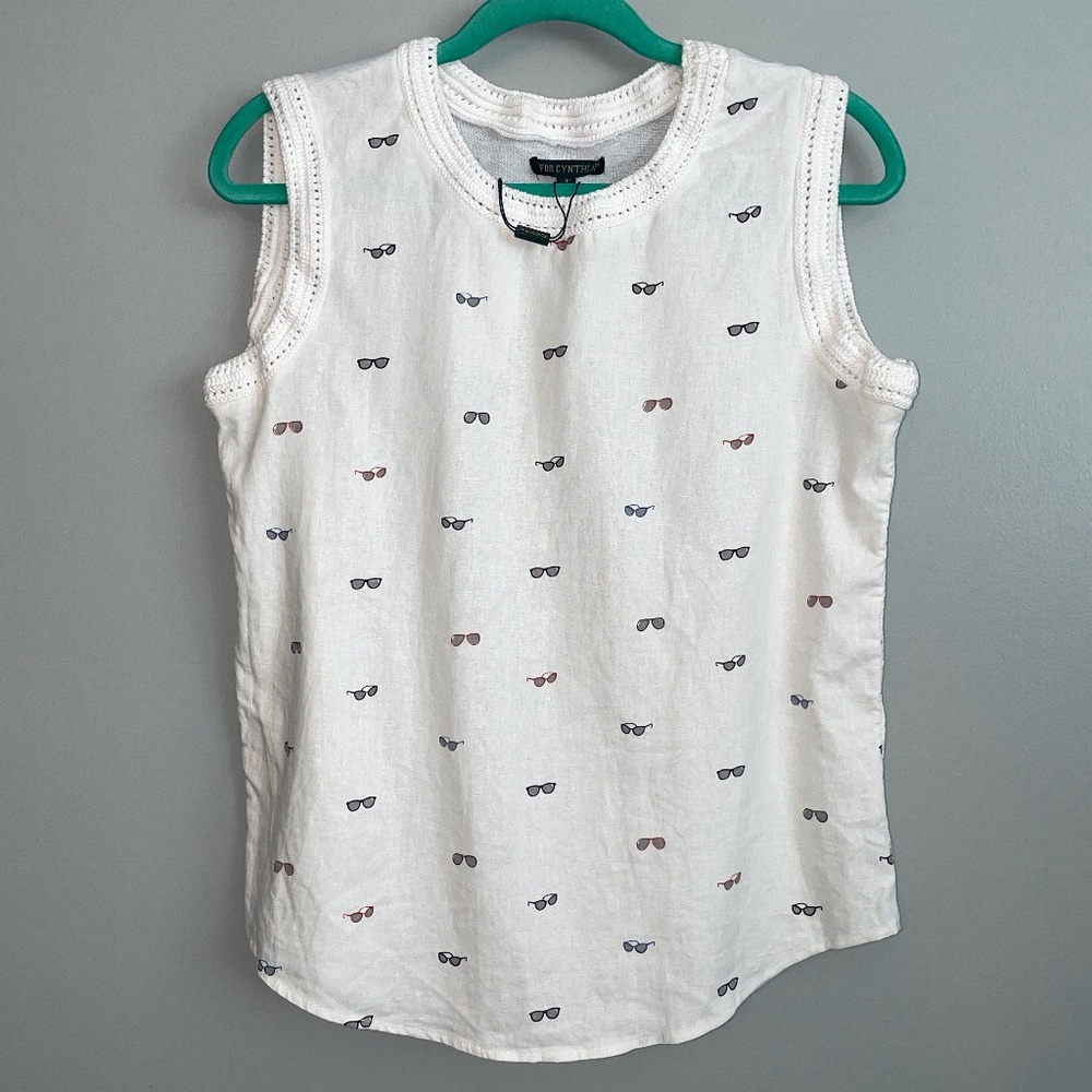 NWT For Cynthia Sunglass Pattern Linen Blend Tank Size Small